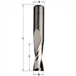 Solid carbide upcut spiral bits.