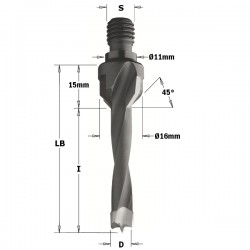 Dowel drills with threaded shank without countersink